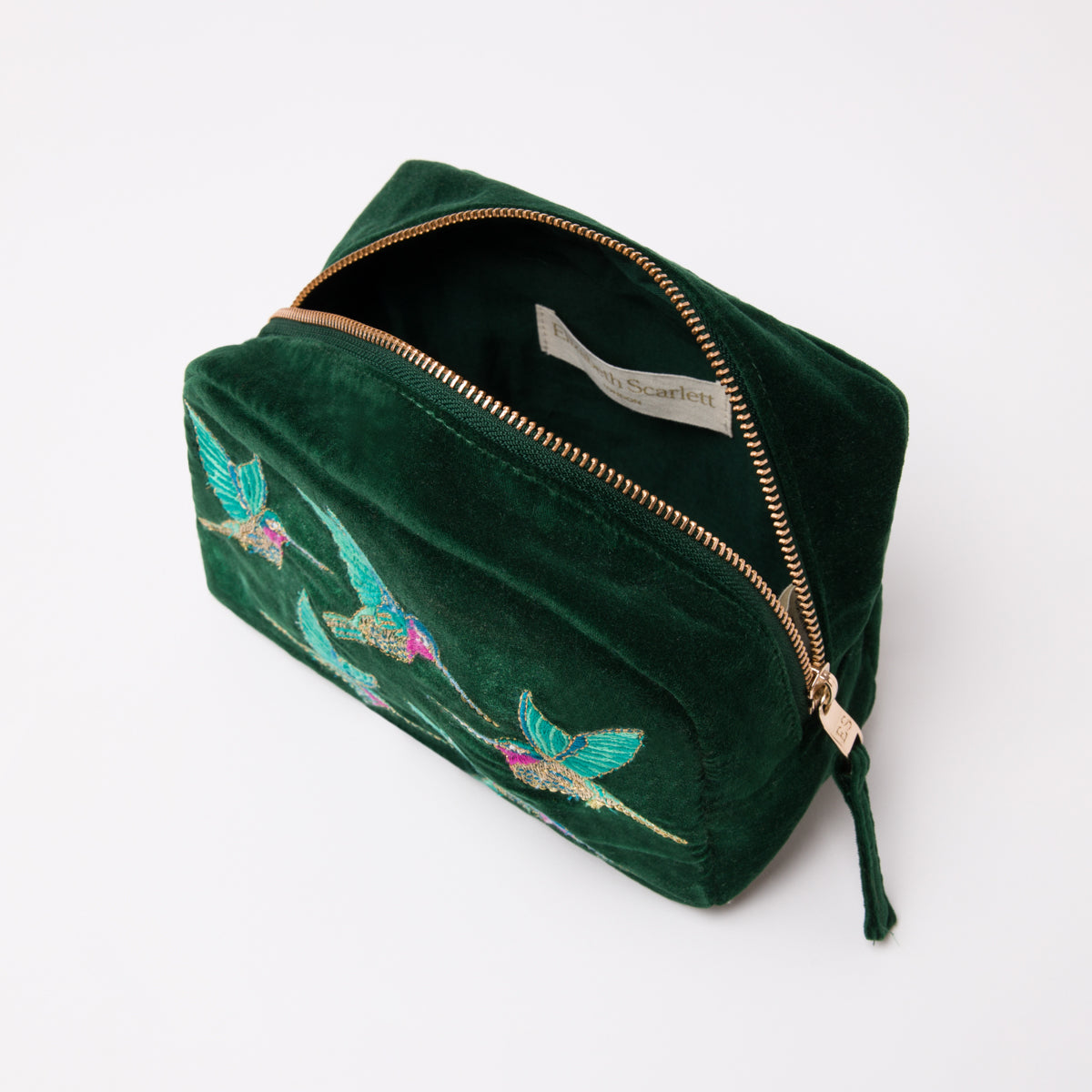Embroidered Cosmetics Bag - Hummingbird Rainforest Green