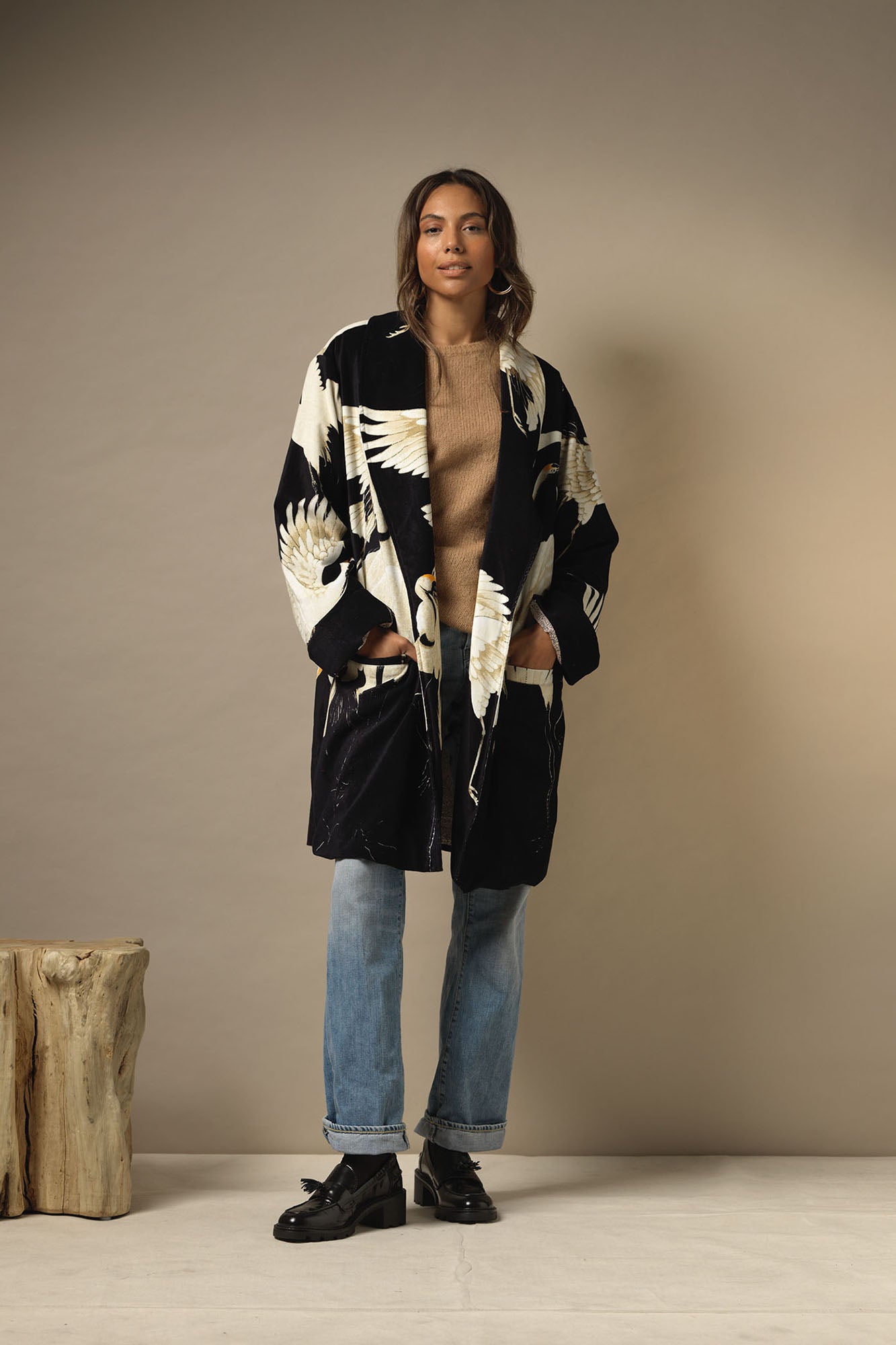 One Hundred Stars - Velvet Boyfriend Jacket - Stork Black