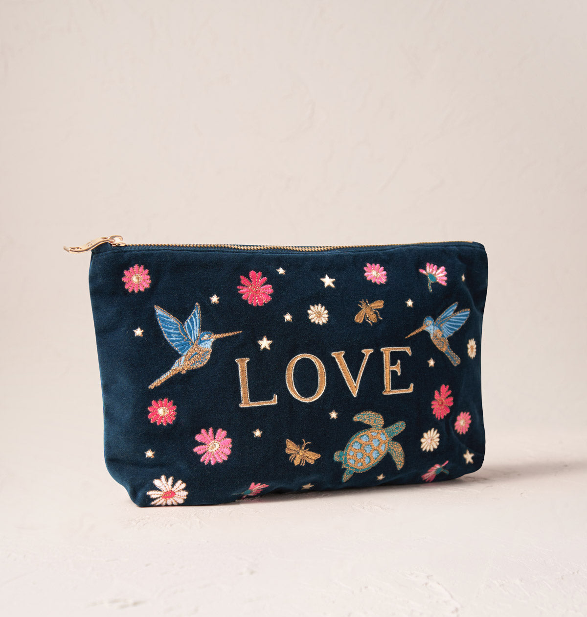 Embroidered Pouch - Love - Ink Blue
