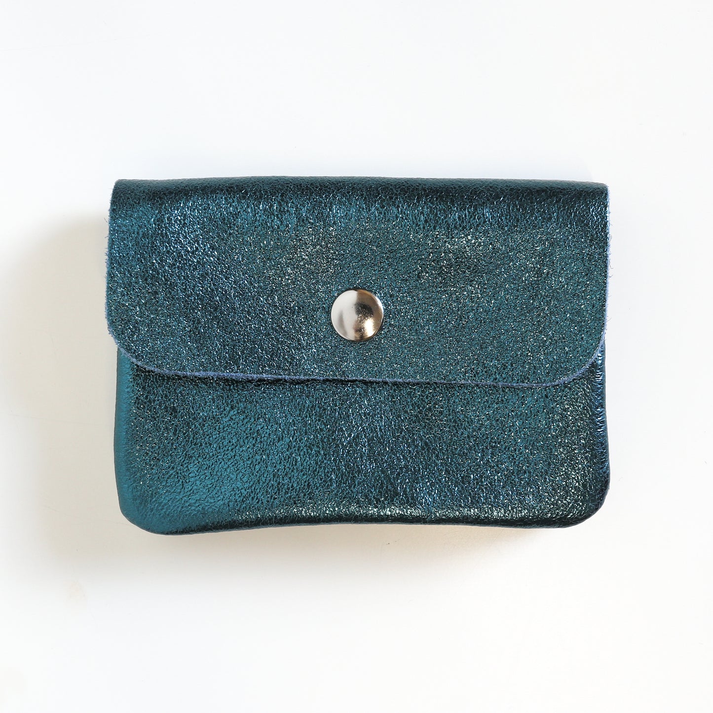 Leather Button Purse - Metallic Teal