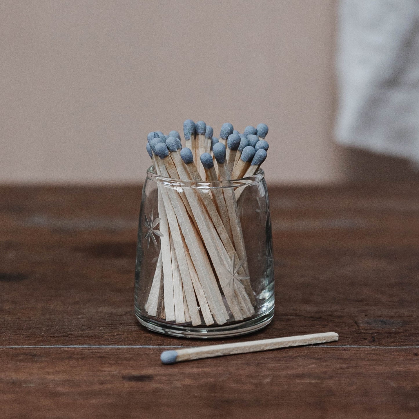 Matches in Star Etched Glass Pot