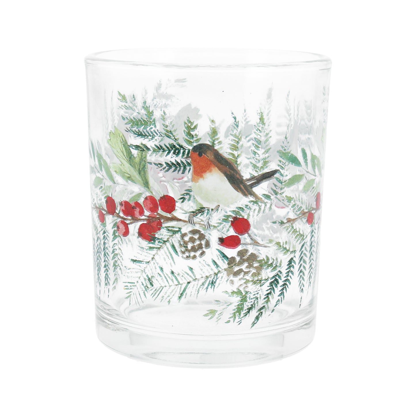 Robin Decorated Glass – Tealight/Candle Holder