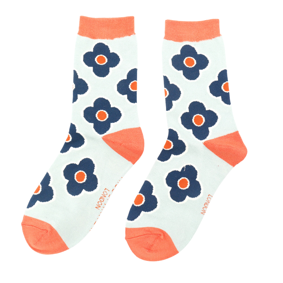Ankle Socks – Retro Flower – Duck Egg Blue