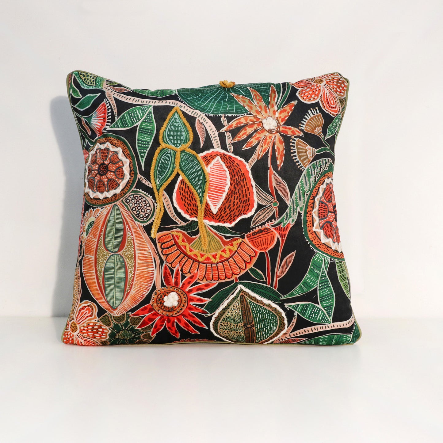 Luxury Cushion – Tropical Print with Embroidery
