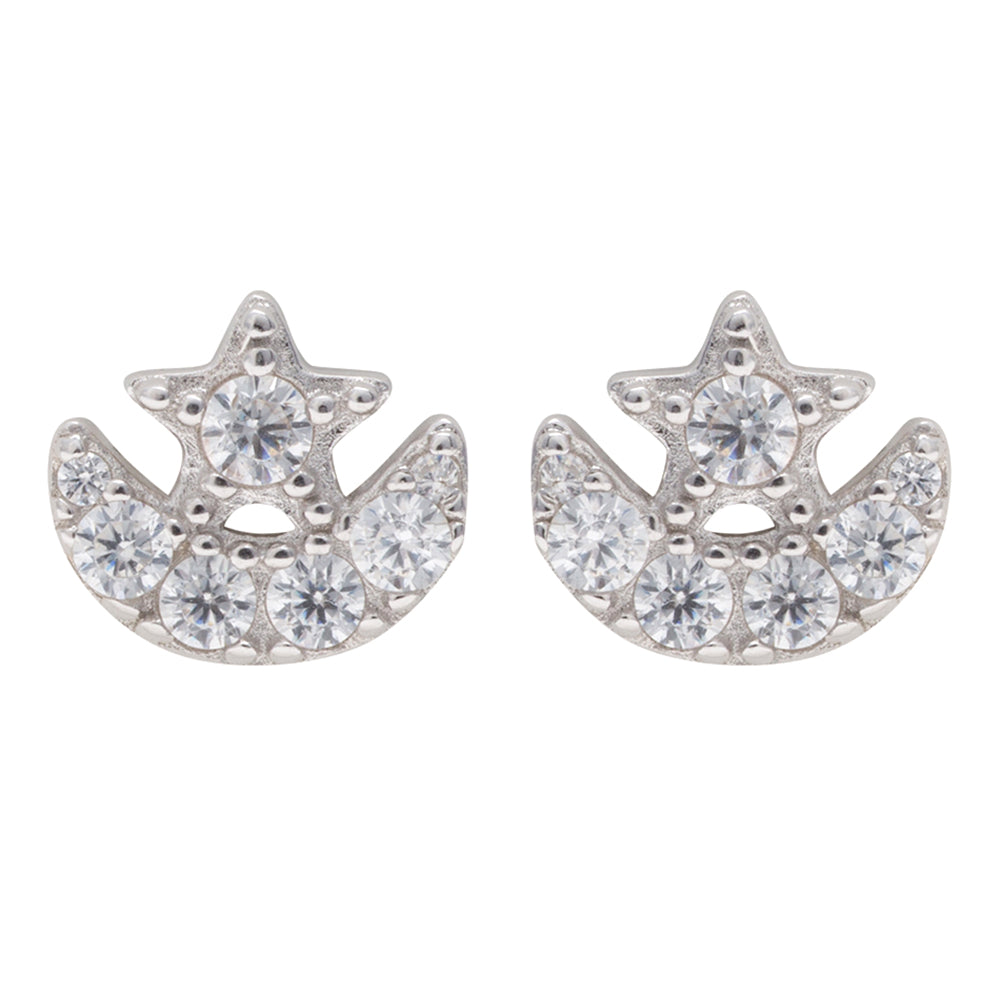 Moon & Star Crystal Stud Earrings
