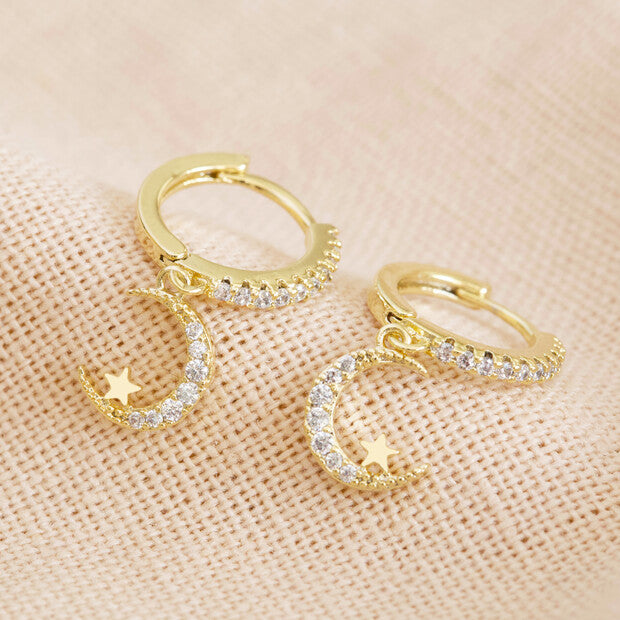 Crystal Moon Hoop Earrings