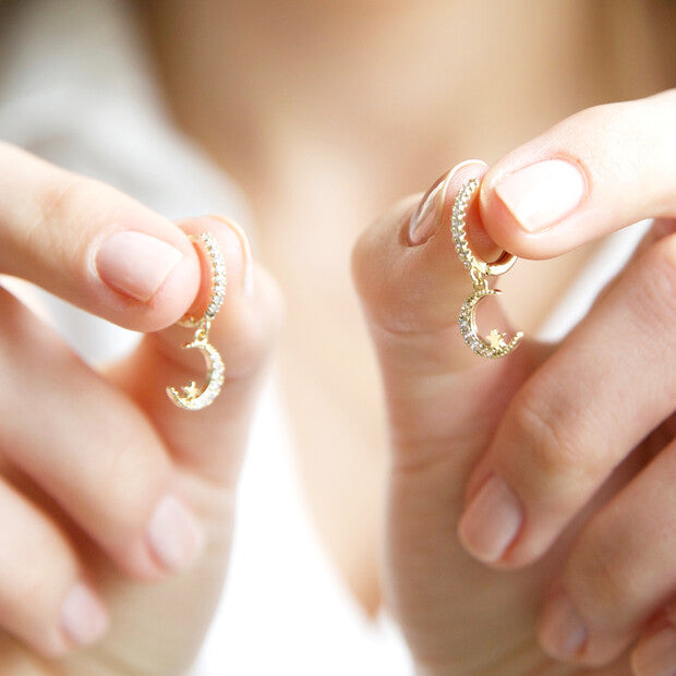 Crystal Moon Hoop Earrings
