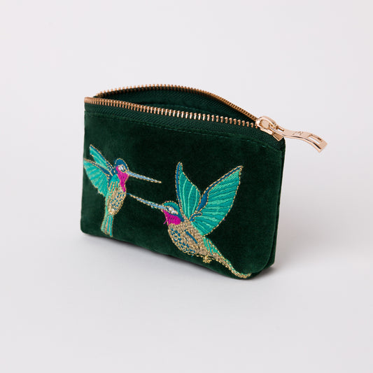 Embroidered Coin Purse - Hummingbird Rainforest Green