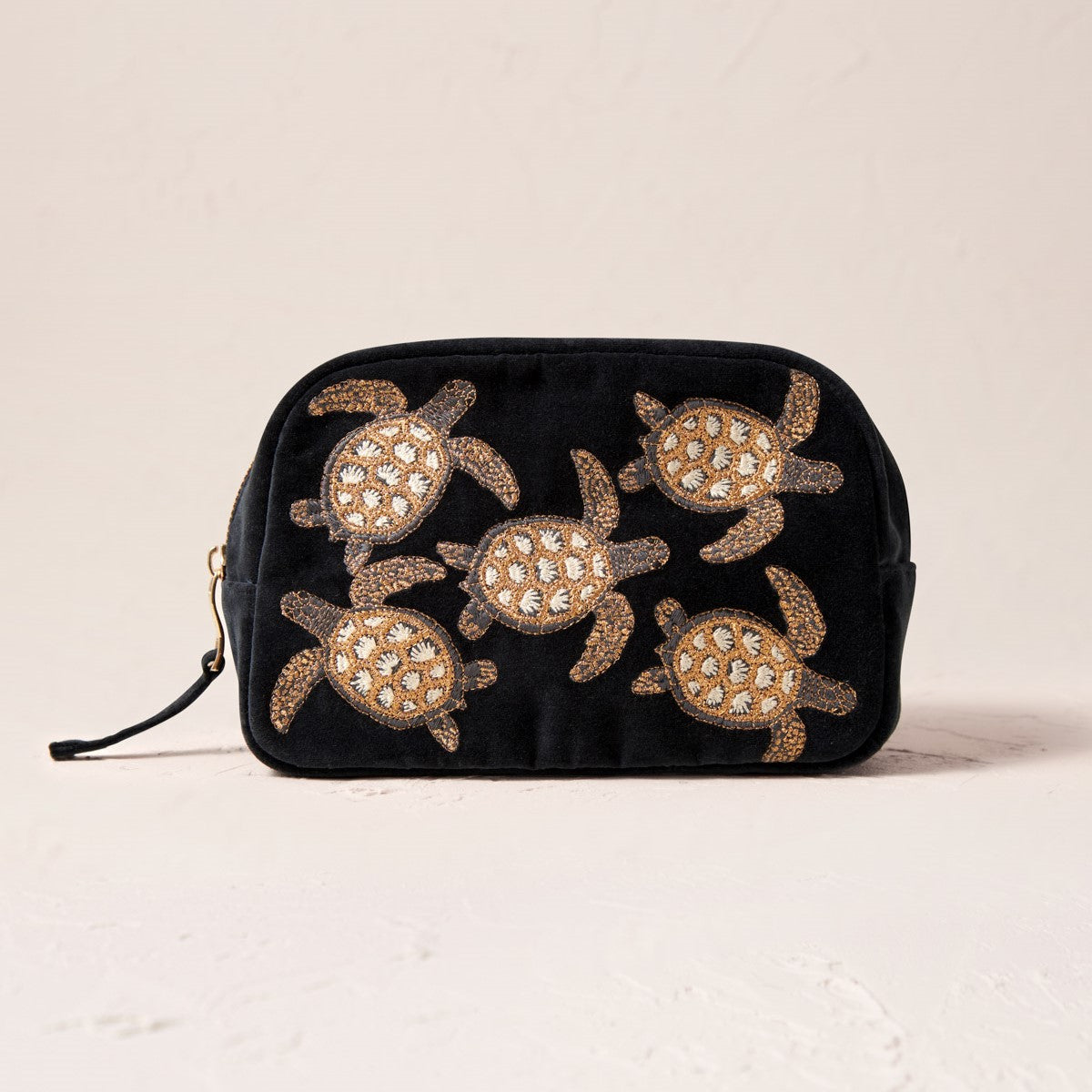 Embroidered Cosmetics Bag - Turtle Conservation Charcoal Velvet