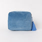 Velvet Embroidered Wash Bag - Love - Dusky Blue