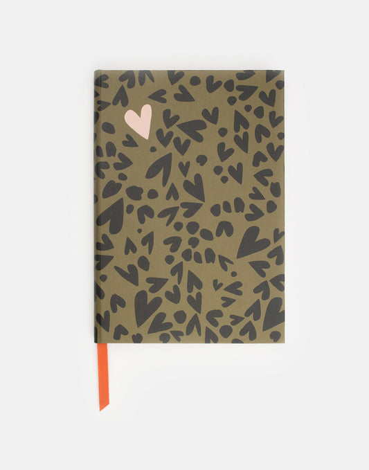 Casebound Notebook - Khaki and Black Hearts