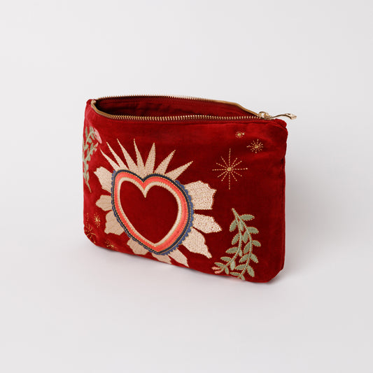 Embroidered Pouch - Sacred Heart Rhubarb Red