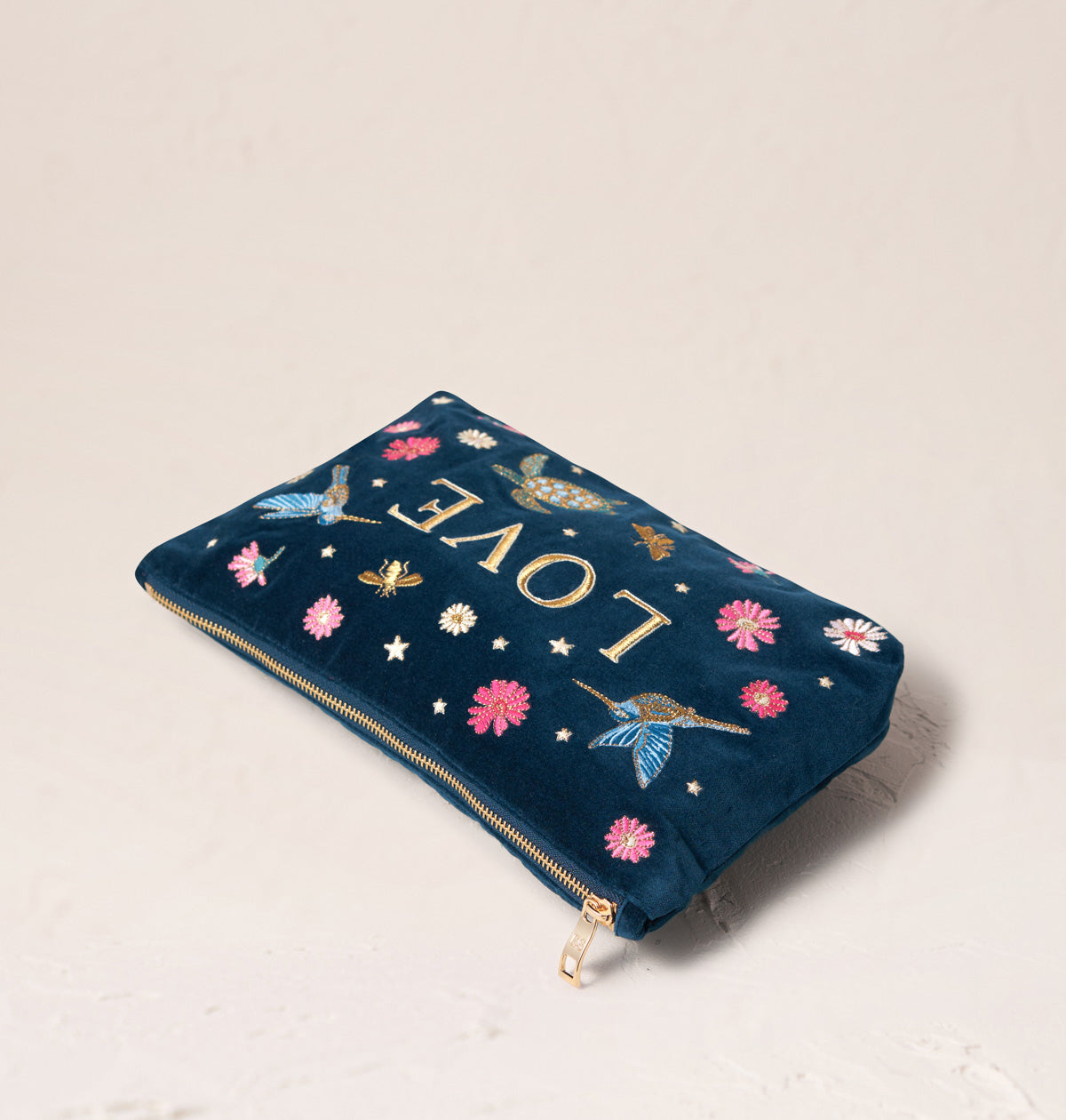 Embroidered Pouch - Love - Ink Blue