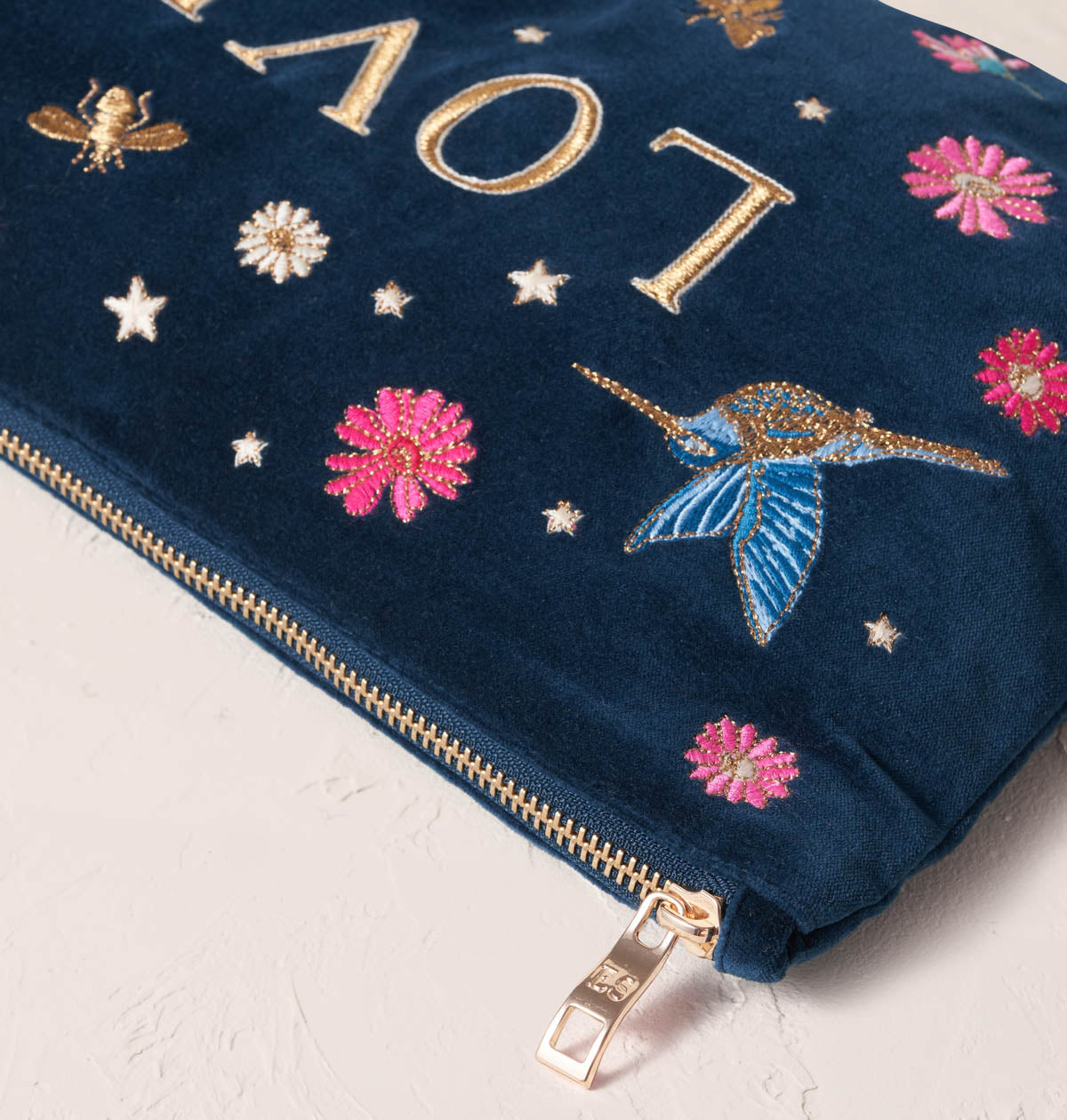 Embroidered Pouch - Love - Ink Blue