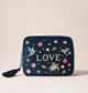 Embroidered Wash Bag - Ink Blue Love