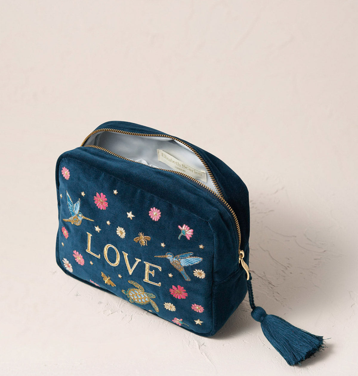 Embroidered Wash Bag - Ink Blue Love