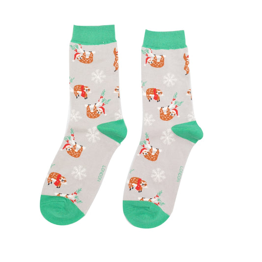 Ankle Socks - Christmas Sloths – Silver Grey