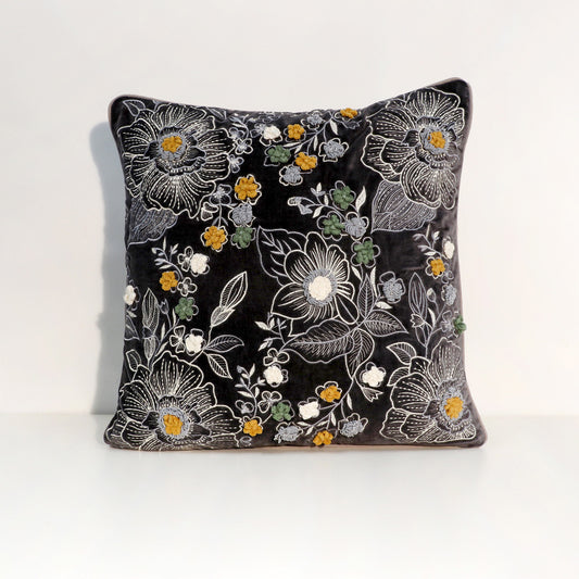 Velvet Cushion – Embroidered Flowers