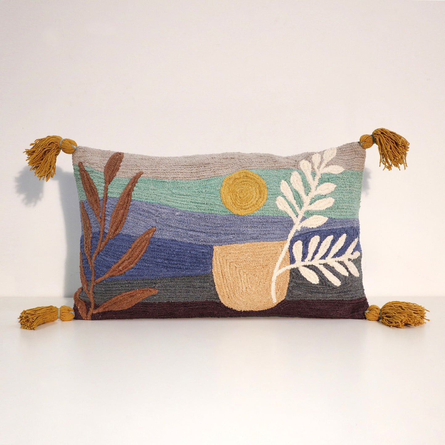 Luxury Crewel Cushion – Embroidered Sunrise