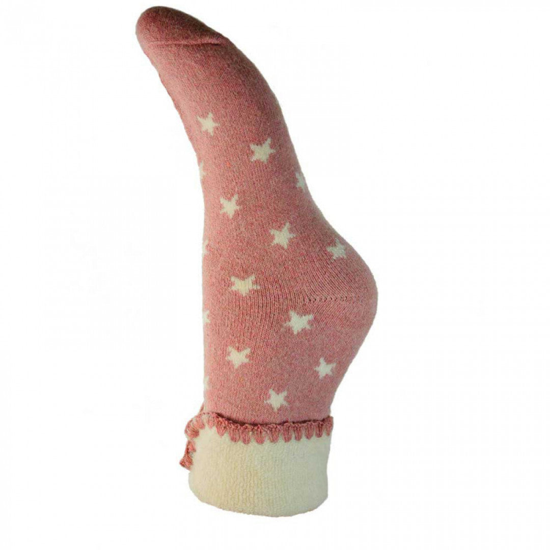 Wool Blend Socks - Pink With Cream Stars