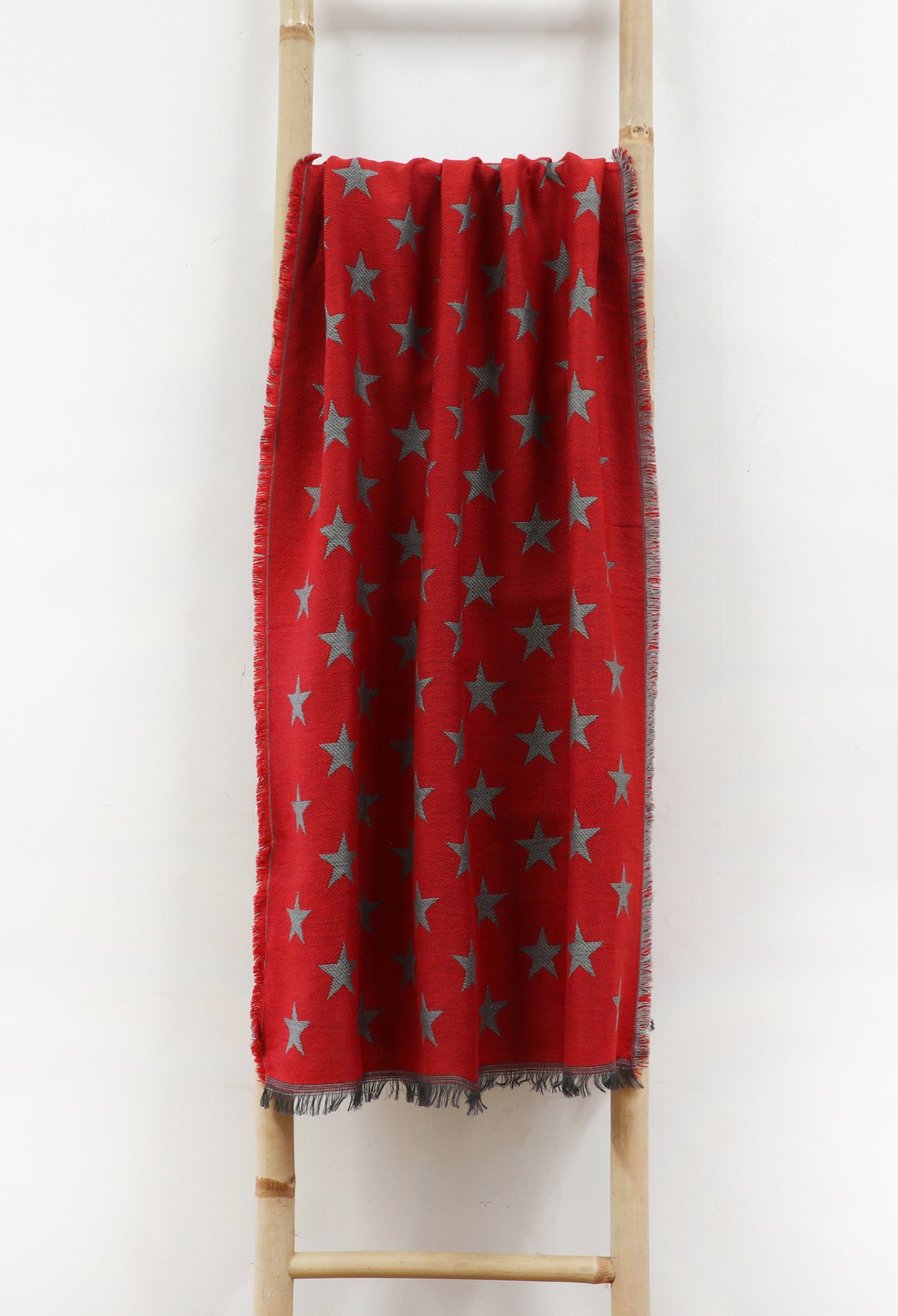 Large Wool Mix Scarf -  Red Star