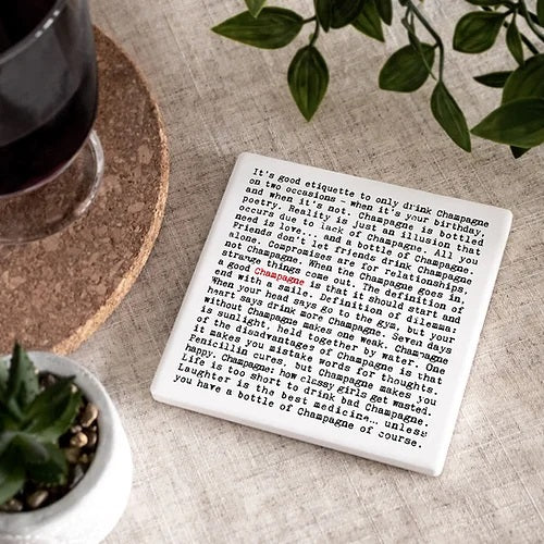 Champagne Quotes Ceramic Coaster