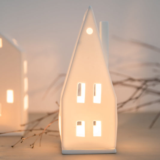 Porcelain Tealight Holder - Pitched Roof House