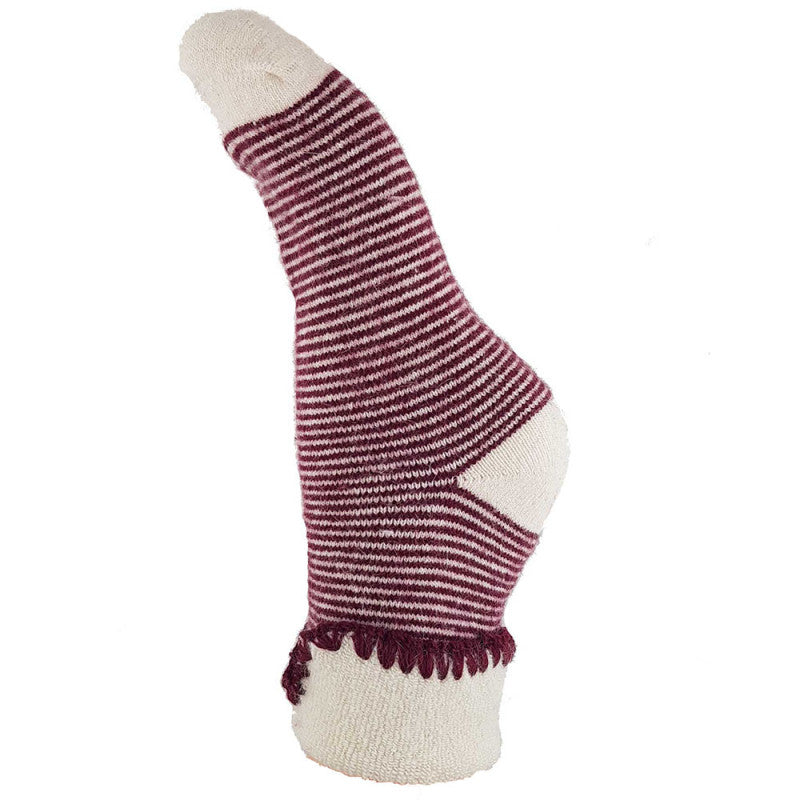 Wool Blend Socks - Red And Cream Striped
